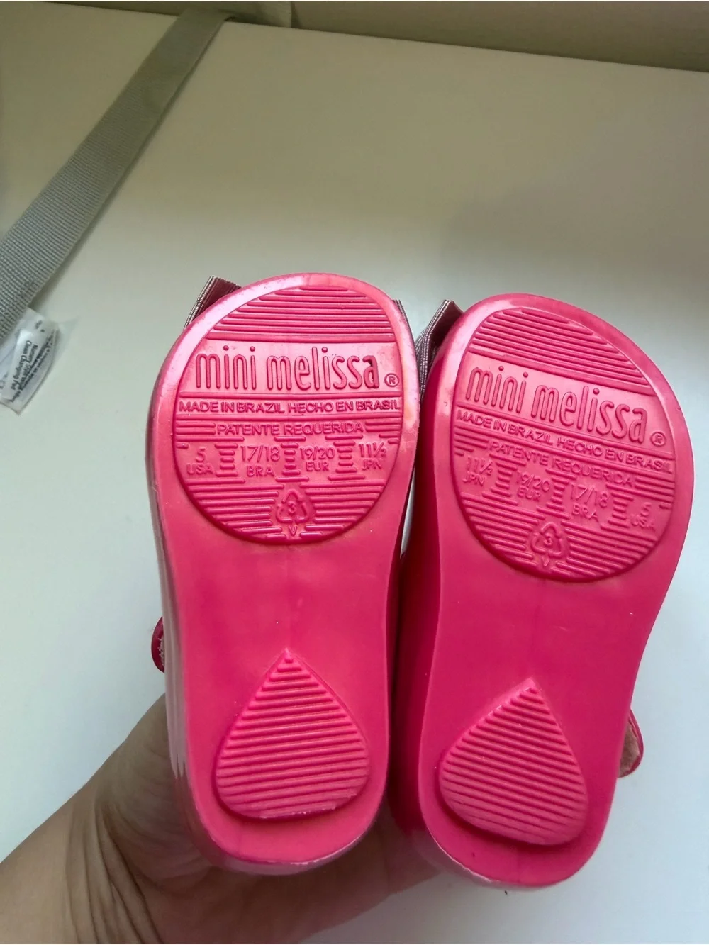 Mini Melissa Hot Pink Mary Jane Sandals with Beige Bows